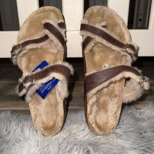 Birkenstock Mayari Shearling Brown Oiled Leather Sandals